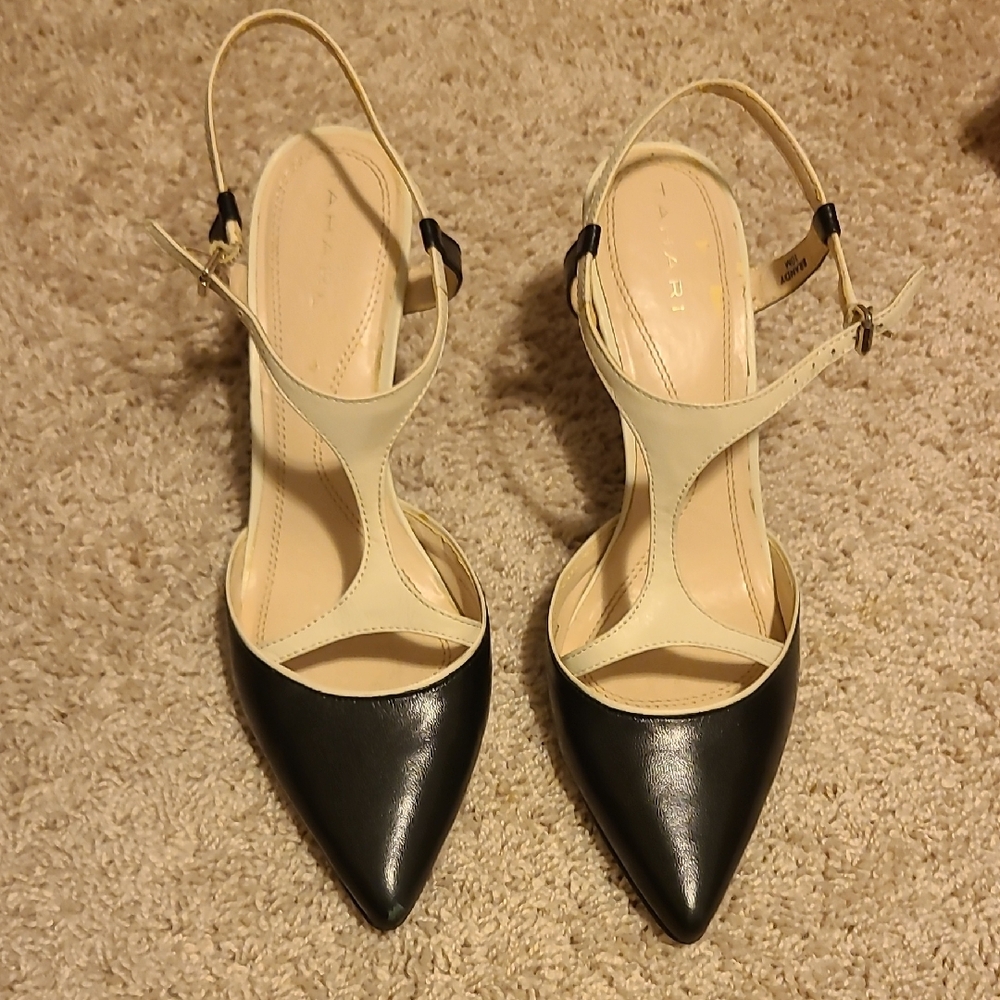Sophisticated Black and Cream Slingback Heels